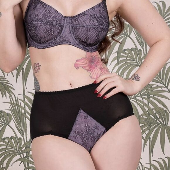 WHAT KATIE DID Betty Lavender Lace High Waisted Black Knickers 1950s Pinup NWT - Picture 1 of 13